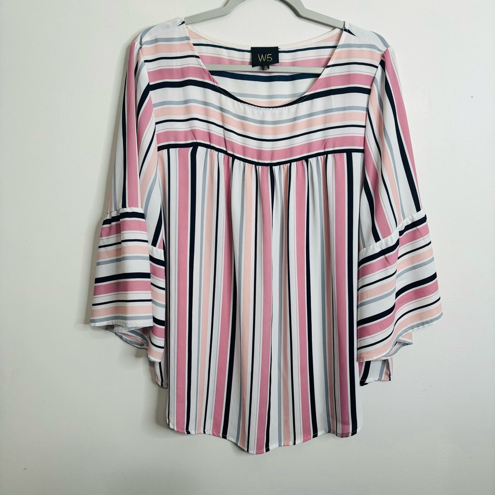 W5 Pink White Striped Wide Sleeve Top Plus Size 1X